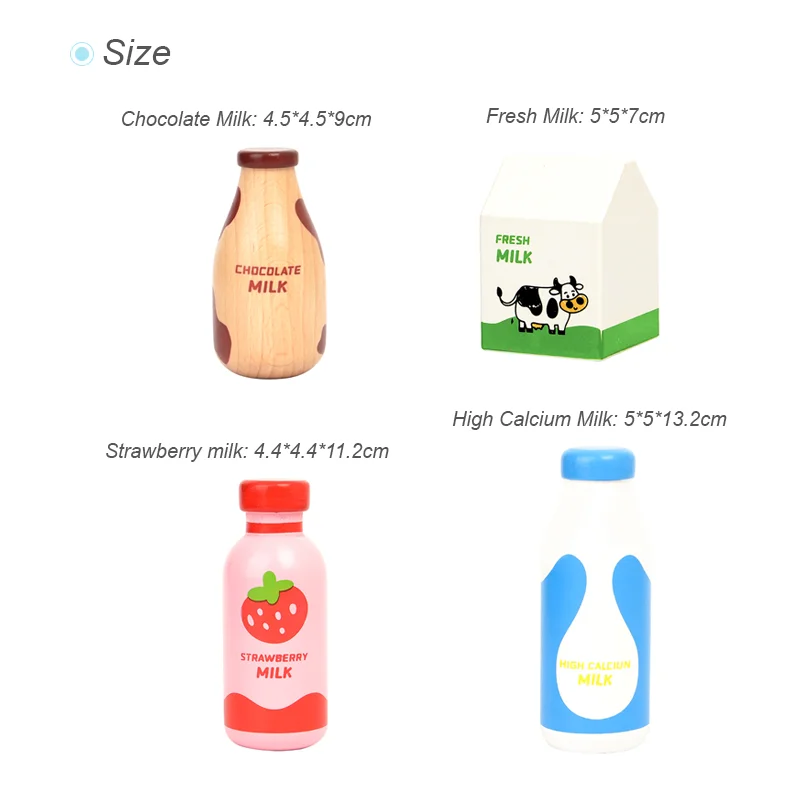 Children Pretend Play Wooden Milk Drink Set Kitchen Food Toys Montessori Learning Educational Kids Simulation Imitation Game 5