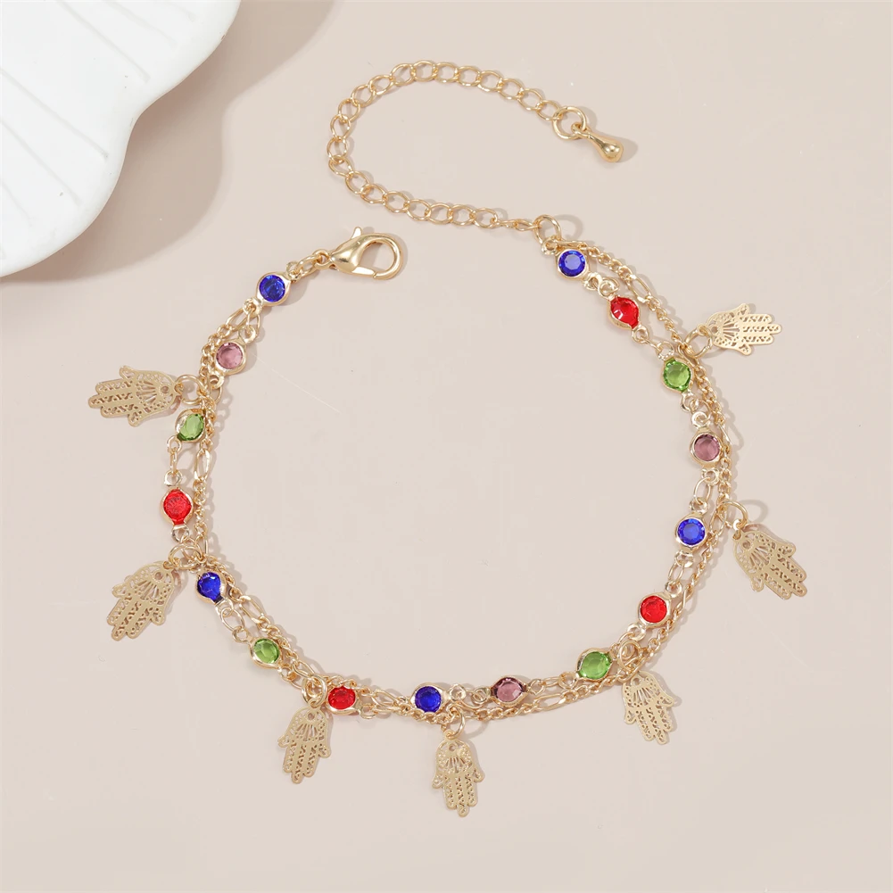 

2023 Fashion Jewelry Gold Adjustable Chain Crystal Anklets for Women Vintage Copper Anklet Summer Accessories