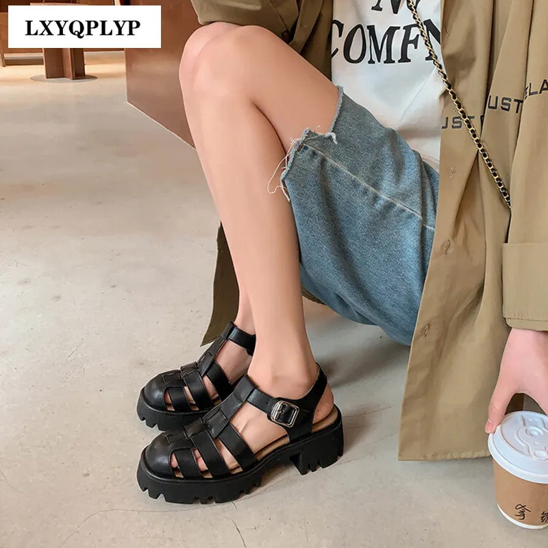 

Muffin Bottom White Black Roman Sandals Woven Gear Sandals Women's New Casual Comfortable All-match Women's Spring and Summer