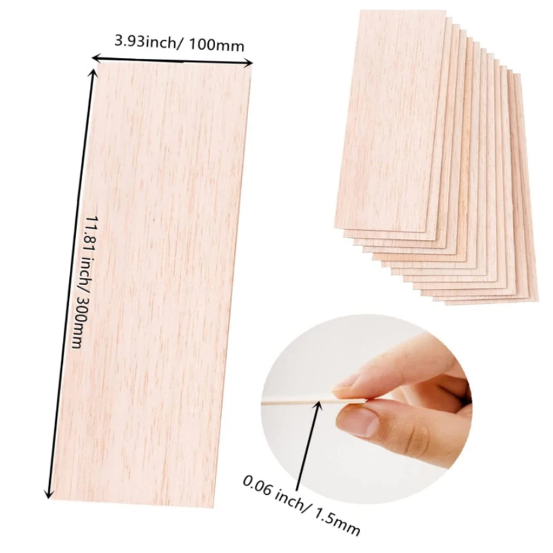 5/10 Stück Balsaholzplatten, 100/200/300 mm lang, 100 mm breit, 1–8 mm dick, für Bastelarbeiten, DIY-Projekte, Holz-DIY-Bastelzubehör – Detail 3