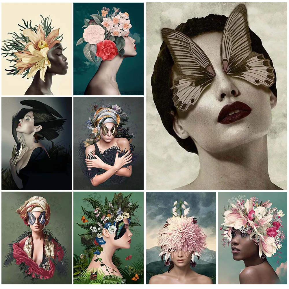 

Flower Hair Woman Sexy Girl Modern Posters Wall Art Canvas Painting Abstract Home Decor Wall Pictures For Living Room Unframed