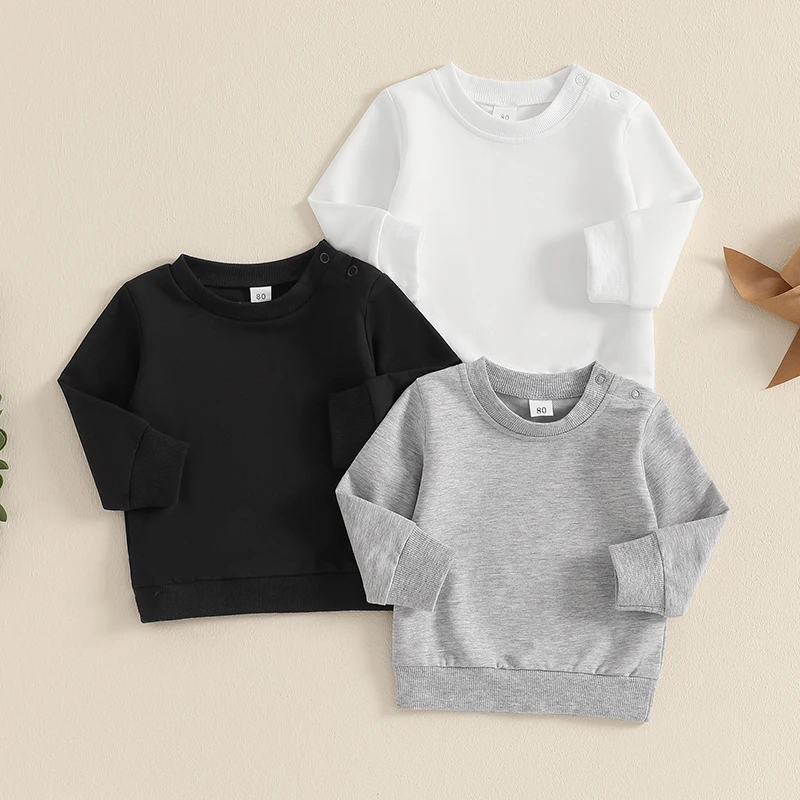 3 Pcs Baby Toddler Boy Sweatshirts Solid Color Crew Neck Long Sleeve Pullover Tops Fall Clothes