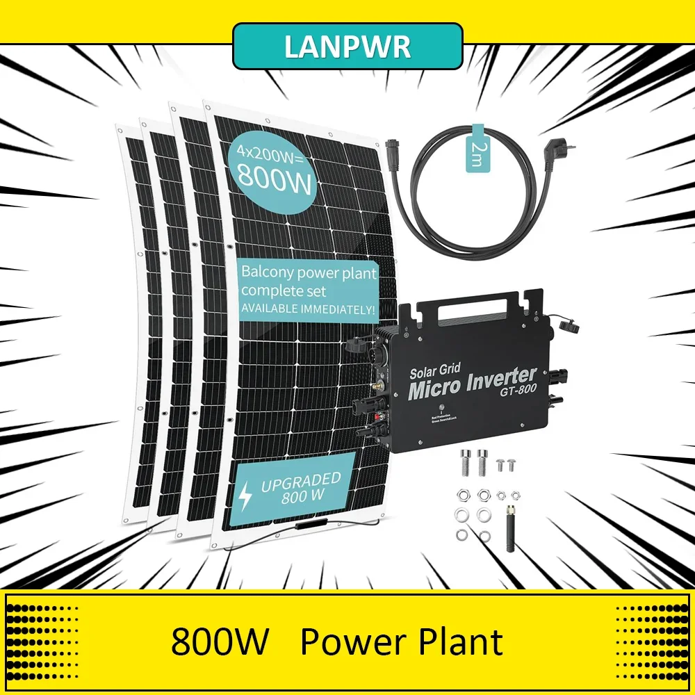 Lanpwr 800W Centrale Elettrica Da Balcone Con Pannelli Solari Flessibili 4X200W, Ip67, 23% Efficienza Di Conversione Solare, Connessione Wifi