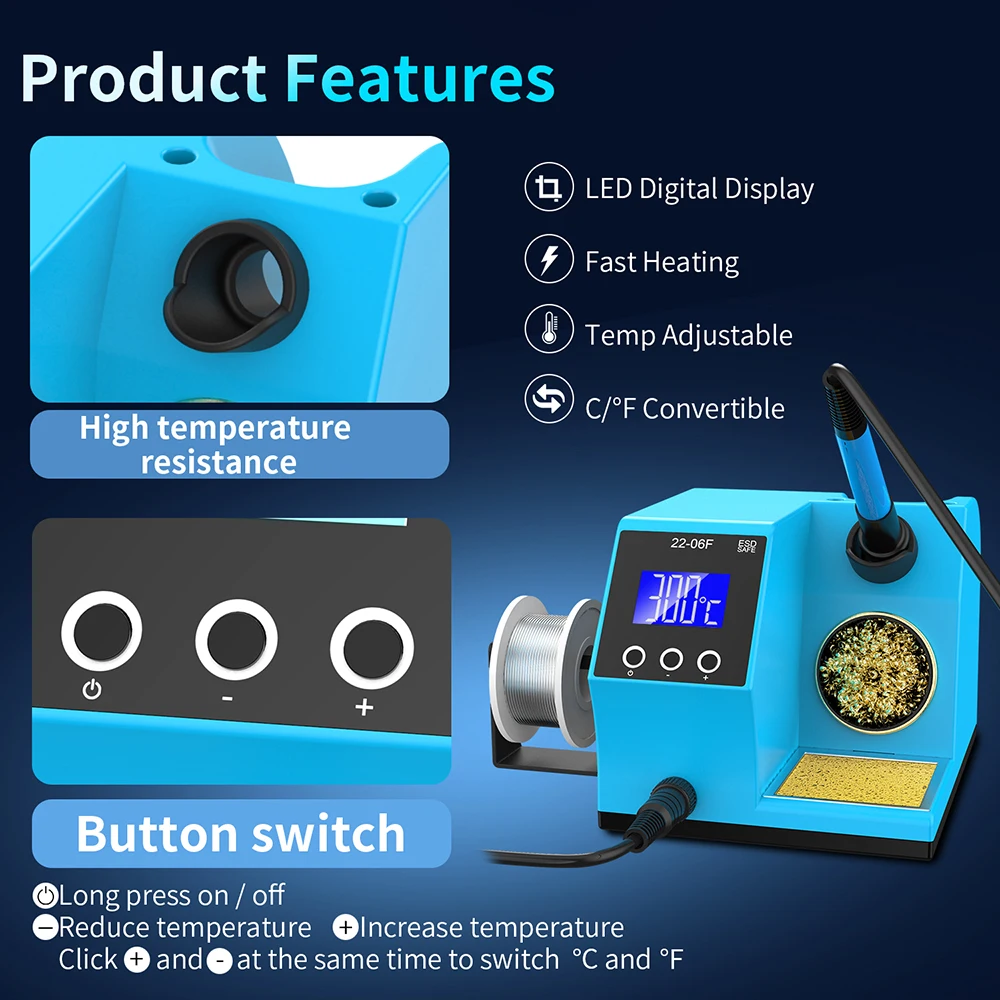 60W Digital Soldering Station PID Fast Heating Temperature Control 180-480℃ Adjustable ℃ ℉ Unit Electric Solder Welding Station 4