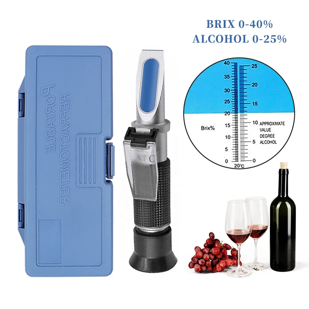 Liquid Refractometer Handheld 0~40% Sugar 0~25% Alcohol Wine Beer Brix Concentration Detector Wort Tester