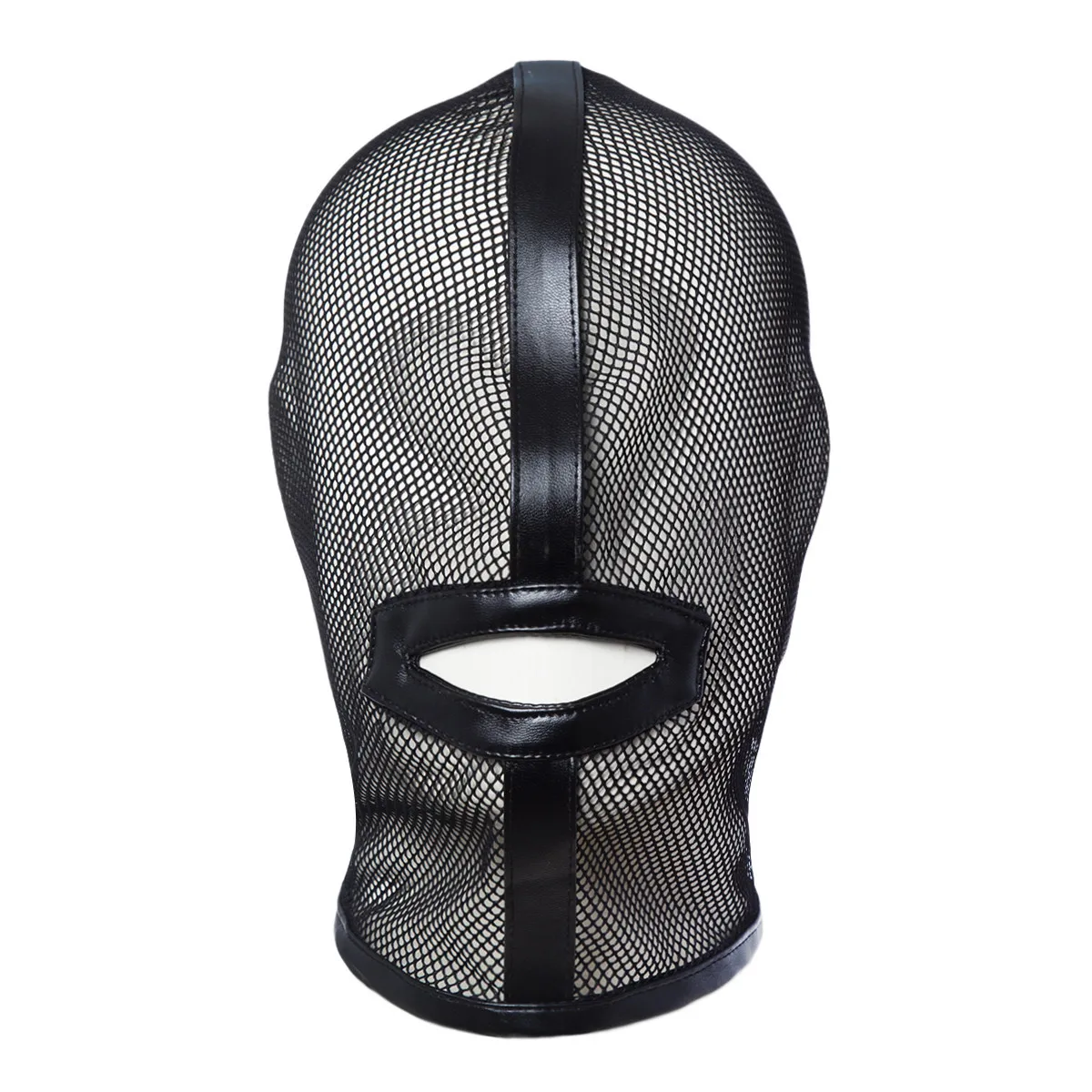 Cagoule en cuir bdsm avec cadenas pour jeux de bondage_voghion.com