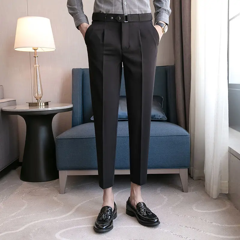 2024 Spring and Autumn Men's New Minimalist Business Casual Patchwork Button Zipper Pocket Fashion Solid Color Straight Pants