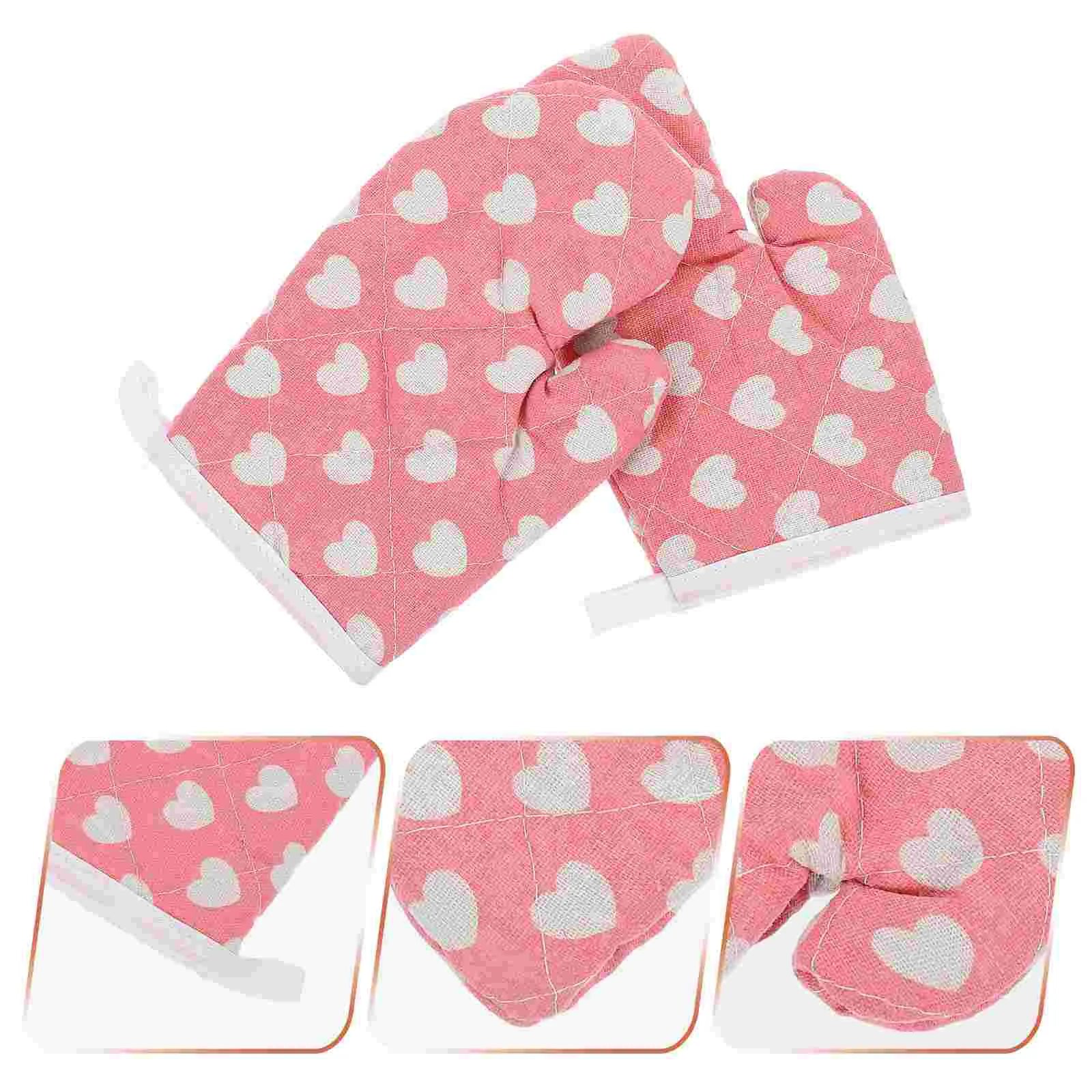 

Mobestech Kitchen Short Oven Mitts Kids Oven Mitts 2Pcs Microwave Oven Silicone Kitchen Mitess Non Oven Mitts Heart Printed