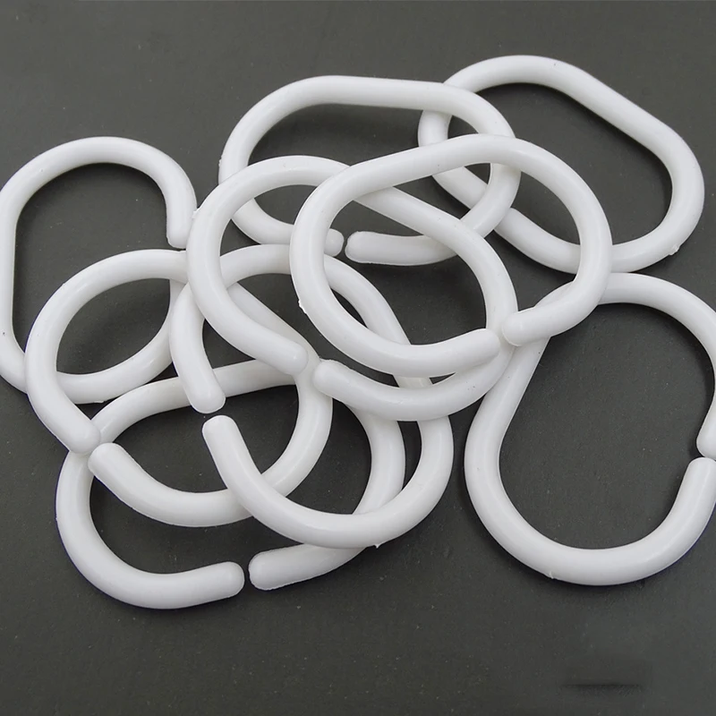 12Pcs/Set Shower Curtain C-Shape White Hooks Bathroom Curtain DIY Hooks Loop Clip Glide Convenient Replacement Accessories shower curtain clips