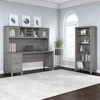 72W Office Desk with Hutch 5 Shelf Bookcase Bundle Platinum Gray Wire Management Concealed Storage Adjustable Shelves Modern 2