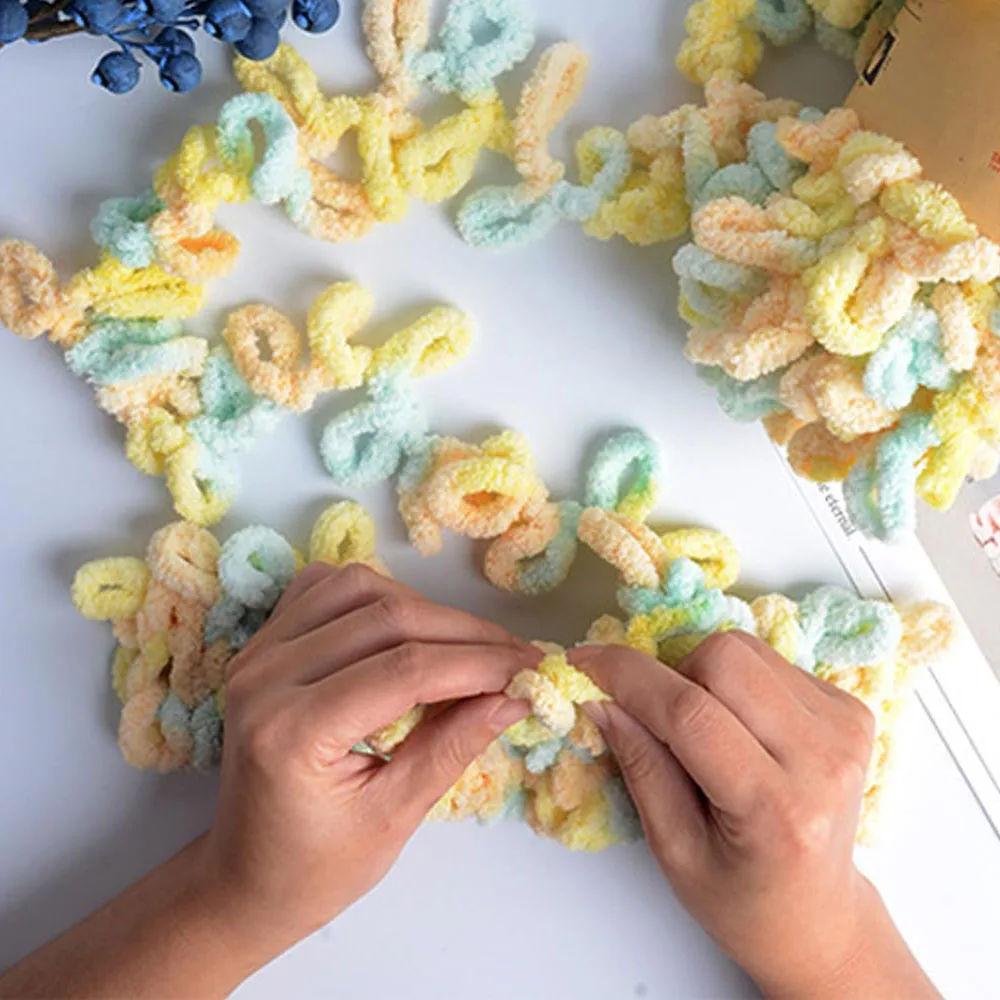100g Fun Finger Loops Yarn Handcrafted Thick Wool Polyester Yarn No Need Hook or Needles Loop Yarn Perfect for Crafting Blankets 3