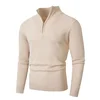Zipper Half High Collar Sweater Men's Casual Long Sleeve Knitted Wear Winter Warm Solid Color Comfortable Fit Overhead Top