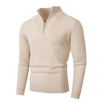 Zipper Half High Collar Sweater Men's Casual Long Sleeve Knitted Wear Winter Warm Solid Color Comfortable Fit Overhead Top