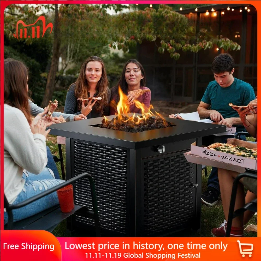 Outdoor Fire Pit Table, Steel Gas Fire Pit with Lid and Lava Rock, Add Warmth to Parties on Patio Deck Garden, Outdoor heaters