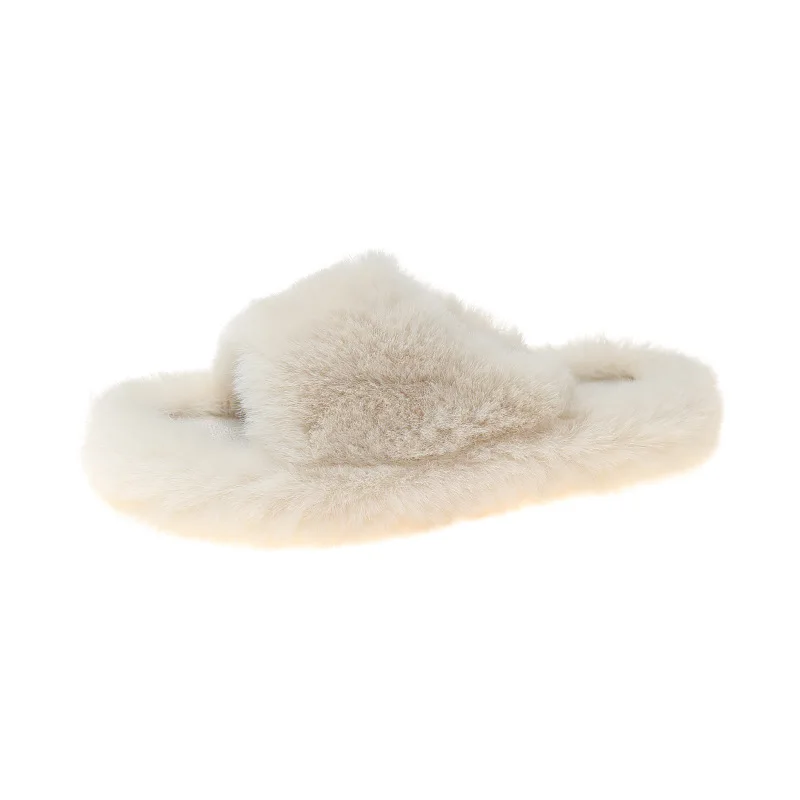 Indoor Women Fur Slippers Fluffy Soft Furry Slides Flats Non Slip House Shoes LadiesOpen Toe Footwear Ytmtloy Zapatillas Mujer