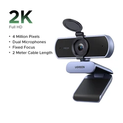 High-Definition USB Webcam with Microphone and Adjustable FOV (2K Full HD)