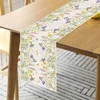 Happy Easter Theme Bunny Linen Table Runner Holiday Party Decor Spring Watercolor Wildflowers Plants Table Runners Table Decor 2