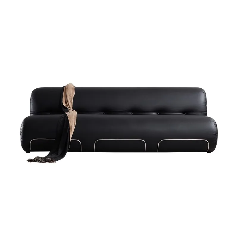 

Nordic Simple Designer Mid-Ancient Sofa Retro Black Light Luxury Three-Person Leather Sofa