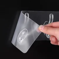 Transparent Hooks Plastic Coat Hooks Kitchen Bathroom Six Rows Hooks Punch Free Wall Hook Bathroom Towel Rack Accessories 3