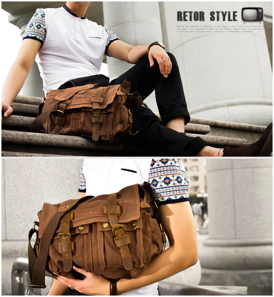 MARKROYAL Canvas Leather Mens Large Crossbody Bag Male Messenger Bag Brand Shoulder Large Capacity Satchel,canvas bag,mens messenger bag,mens leather bag