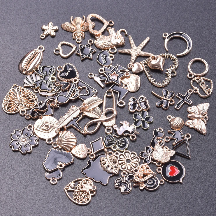 30/50/100pcs Random Mix Cute Floating Charms For Jewelry Making Supplies,  DIY Lockets Components Flowers Heart Charm Accessories