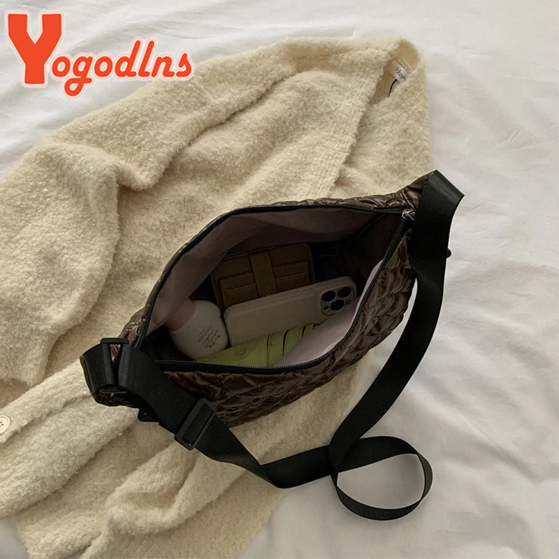 Yogodlns Winter Space Cotton Shoulder Bag For Women Retro Rhombus Dumpling Bag Luxury Female Crossbody Bag Armpit Handbag sac