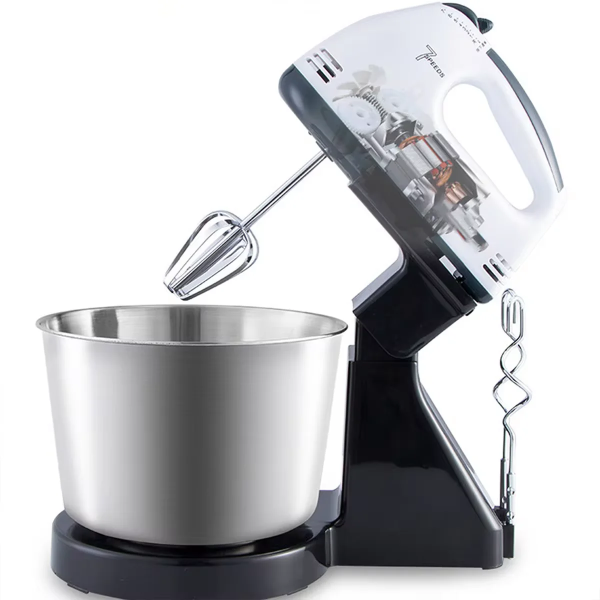 1PC-Electric egg beater, household electric handheld mixer, automatic desktop egg beater with bucket and noodle machine 5