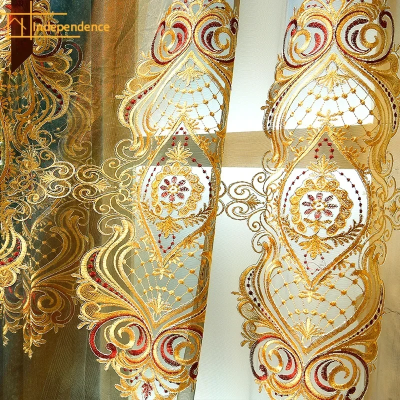 European-style high-end chenille gold  embroidered window screen curtains for living room bedroom finished product