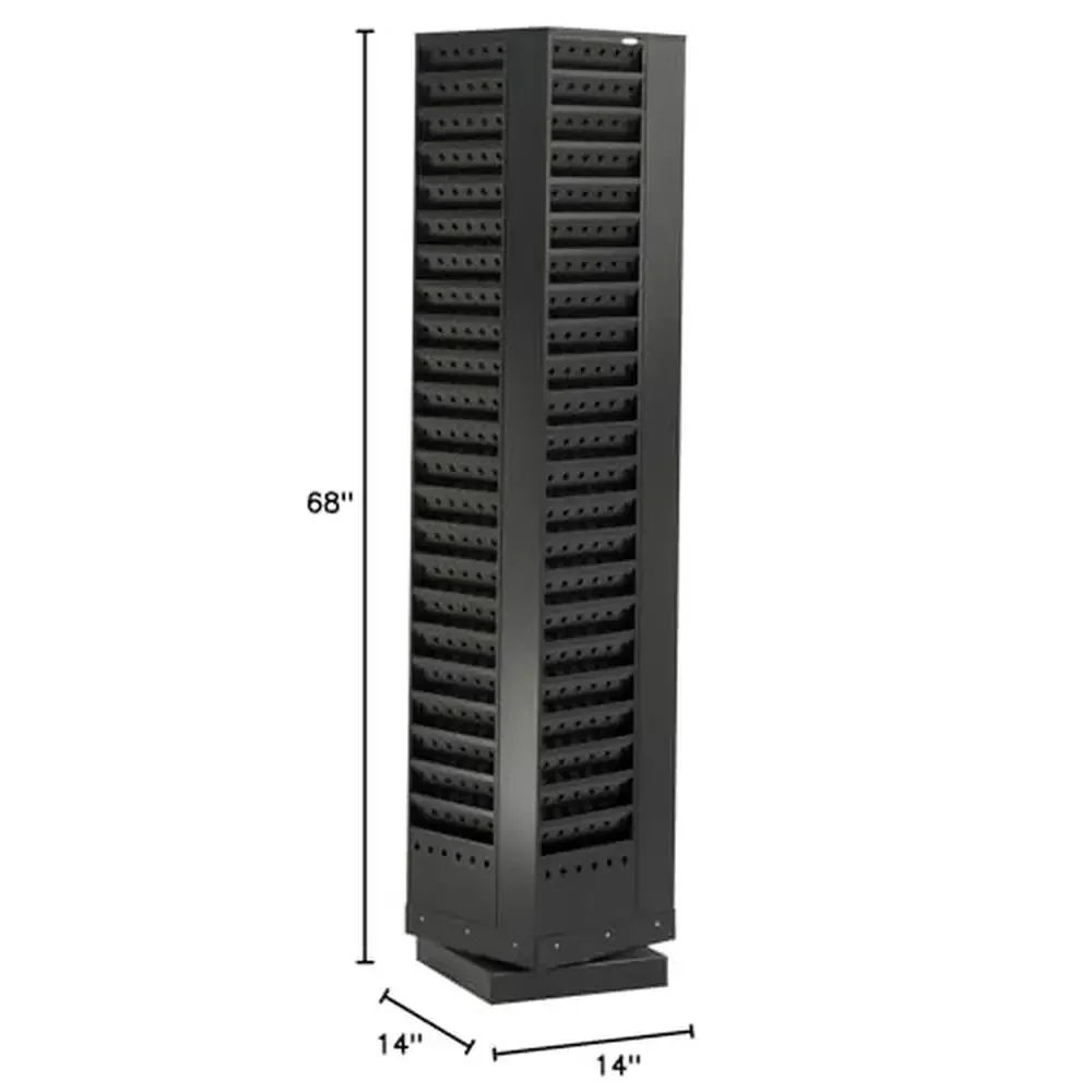 Magazine & File Rack 92 Pocket Steel Rotary Literature Display Black 360° Rotational Base Double-Sided Hardware Included 68"H 3