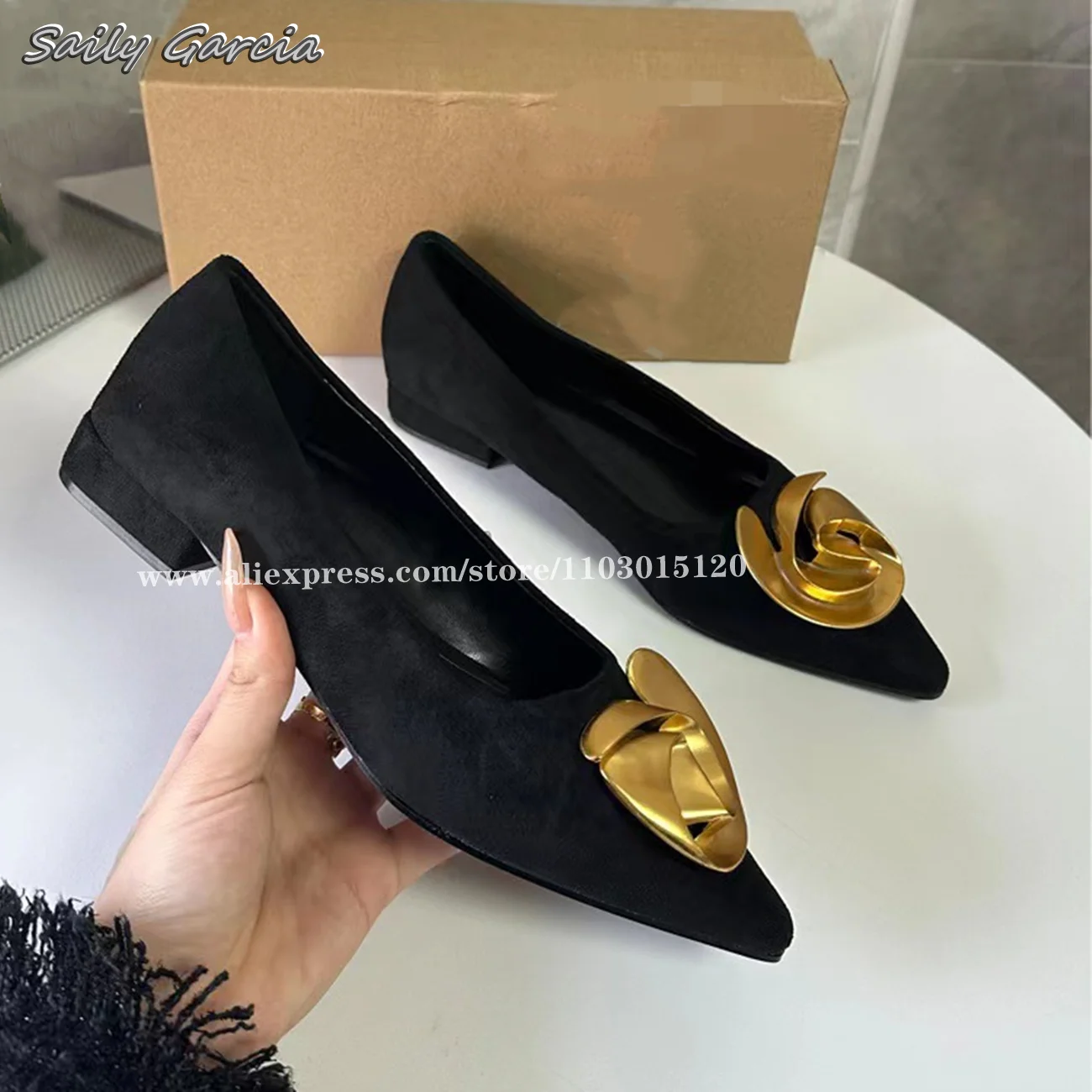Suede Upper Metal Flower Grace Shallow Flats 2024 New All-Match Casual Slip On Casual Shoes Pointed Toe Sexy Women Shoes