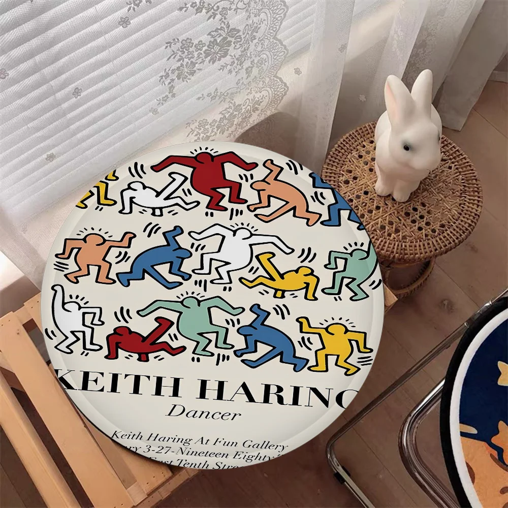 Keith-Haring-Works-다채로운 프린트 장식 의자 매트, 부드러운 시트 쿠션, 다이닝 파티오 홈 오피스 실내 야외 정원 소파
