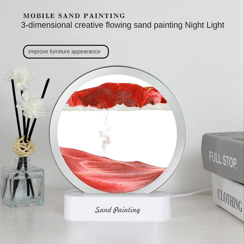 

USB LED Quicksand Night Light 3D Natural Landscape Flowing Sand Moving Hourglass Quicksand Painting Table Lamp Promotion
