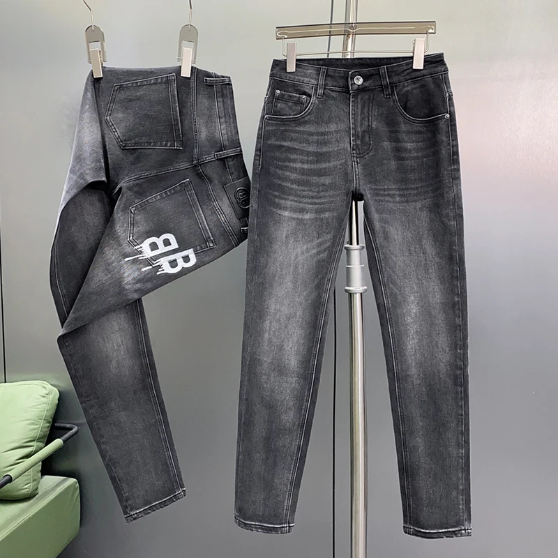 High-end light luxury premium gray men's jeans casual straight pants spring and summer slim thin versatile pants men's pants