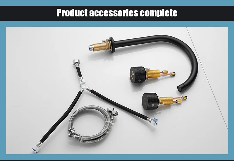 Description Picture 4 of itemBathroom Basin Faucets Deck Mounted Double Handle Faucet Black Basin Mixer Hot Cold Shower Room Sink Faucet 3 Hole Tub Tap