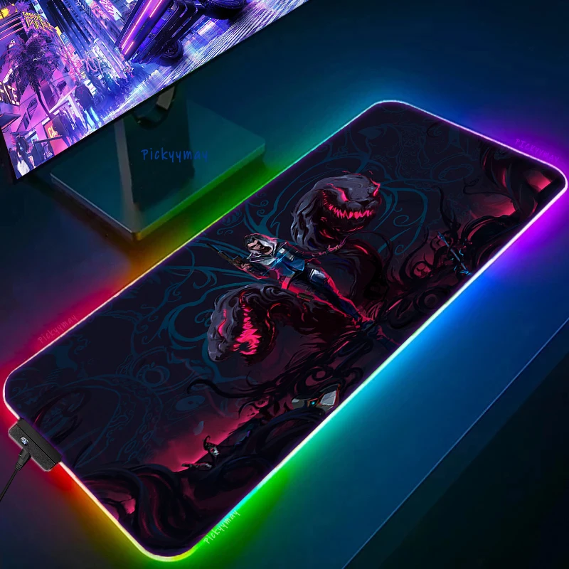 League of Legends LOL VALORANT マウスパッド Valorant-ゲーム用のネオンRGBマウスパッド,900x400,バック