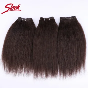 Sleek Peruvian 3Pcs Kinky Straight Weaving Bundles Nature Black And Brown 4# Short Yaki Straight Bundles Full End Remy Hair 1