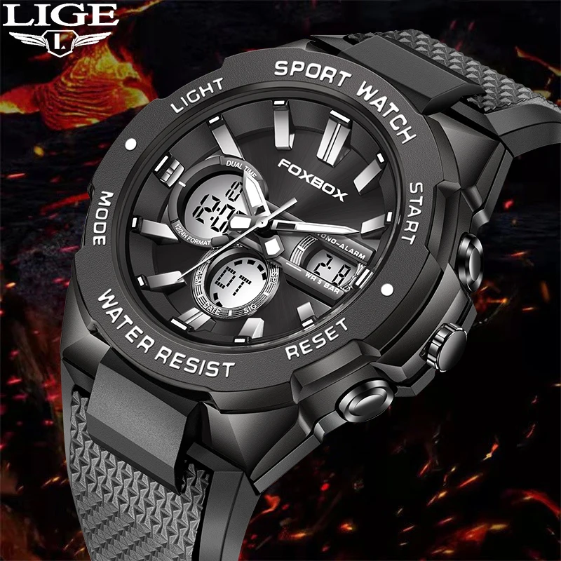 New LIGE Men's Watches Top Brand Luxury Men Wristwatch Silica Gel Quartz Watch Sports Waterproof Male Clock Relogio Masculino luxury brand foxbox sport watch for men fashion men quartz wristwatch chronograph military waterproof silica gel band male clock