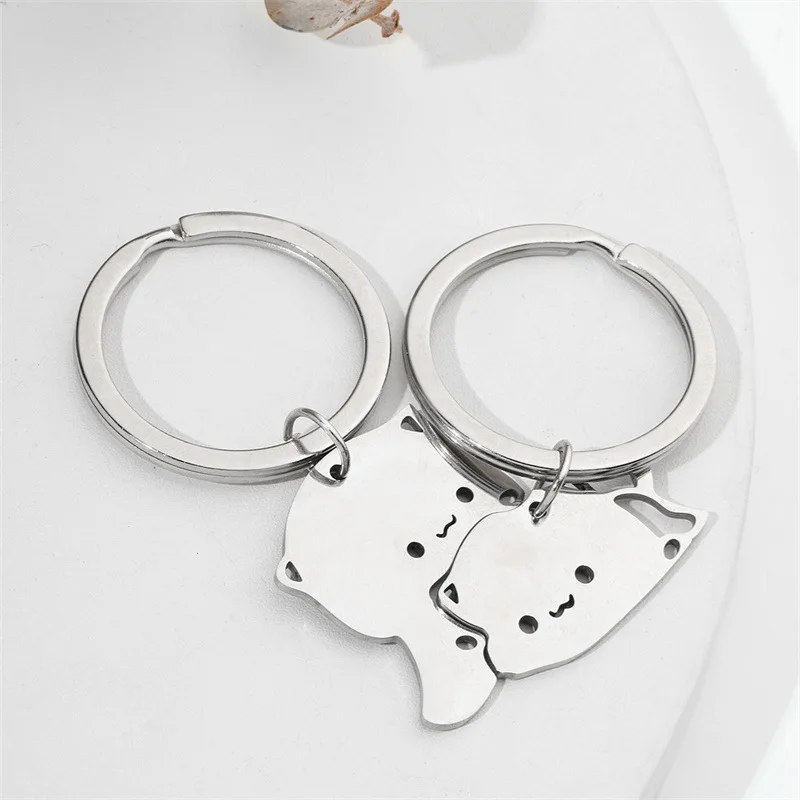 1 Pair Cute Cat Keychain Key Ring Couple Lover Kawaii Animal Matching Keyring Pendants Hanging Jewelry Valentine's Day Gift