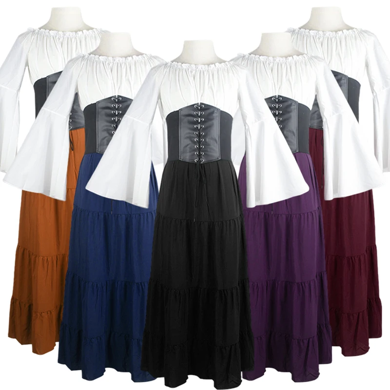 

Женское длинное платье с рукавами-фонариками, разноцветное платье в стиле ретро средневекового дворца, модель 2023 года