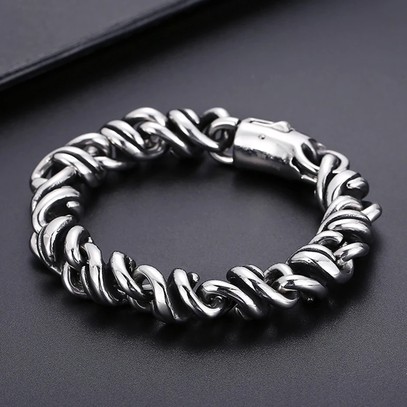

Twisted Rope Chain Bracelets Vintage Viking Polished Punk Rock HipHop Bike Bracelet Bangle Jewelry For Men Jewellry Accessories