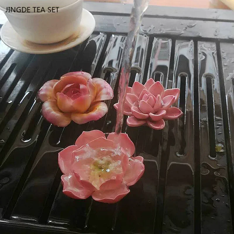 Tea Pet Ornaments Ceramic Color-changing Tea Pet Chinese Tea Set Accessories Flower Model Sculpture Decoration Home Tray Ornaments Crafts