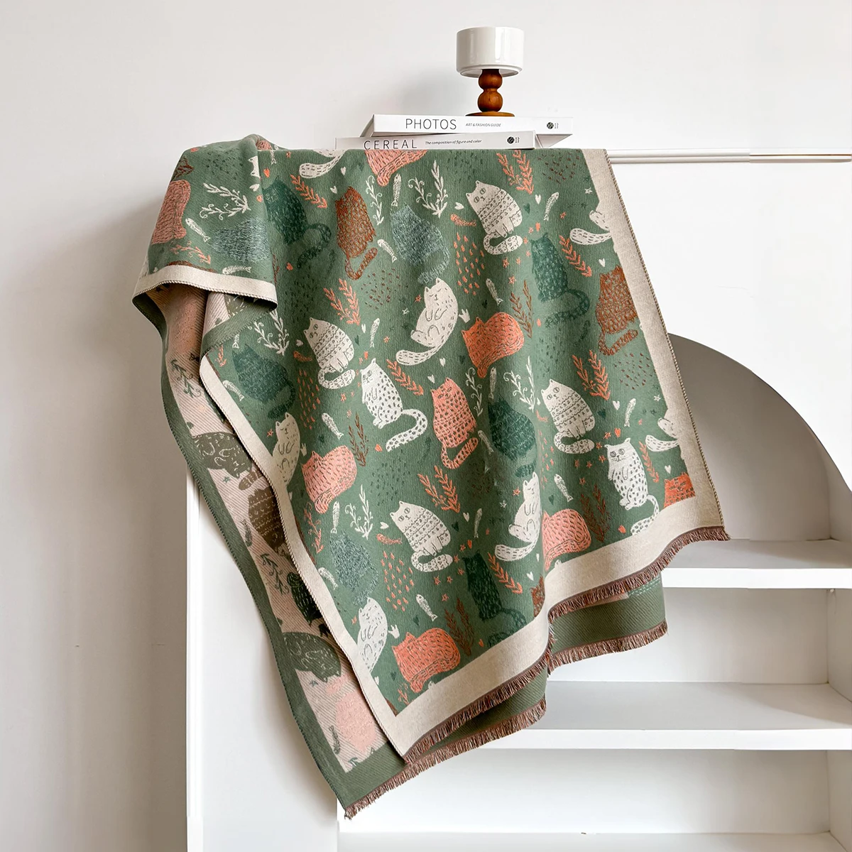 2025 Luxury Cat Print Cashmere Scarf Women's Winter Double-Sided Thick Warm Female Shawl Scarf Pashmina Scarves Hijab Stoles