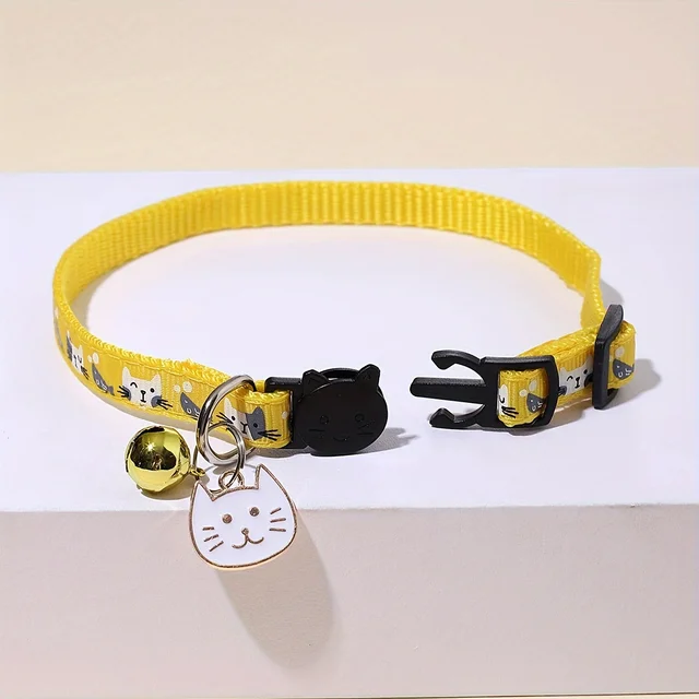 Comfort Fit Cartoon Design Adjustable Nylon Cat Collar - Safety Buckle and Bell, Durable Pet Accessory for Small Dogs & Cats 5
