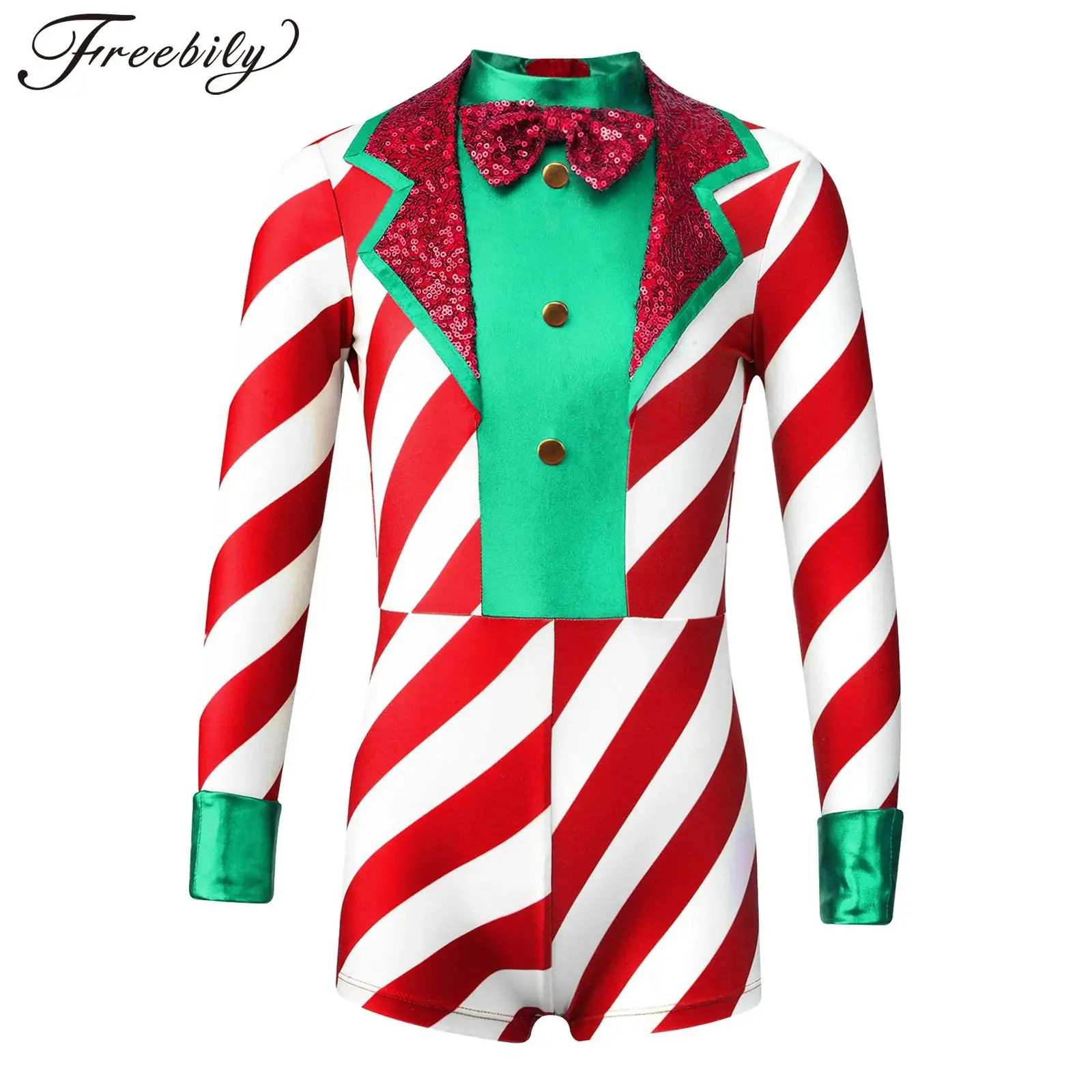 Kids Girls Christmas Candy Cane Costume Xmas Capodanno Tuta Ballet Dance Performance Unitard Paillettes Santa Body Body