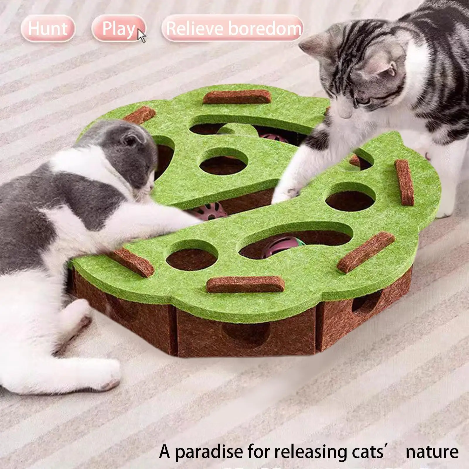 Cat Puzzle Toy Cat Toys Interactive Puzzle Box Felt Pet Supplies with Bell Kitten Accessories Maze Game for Enrichment Mental