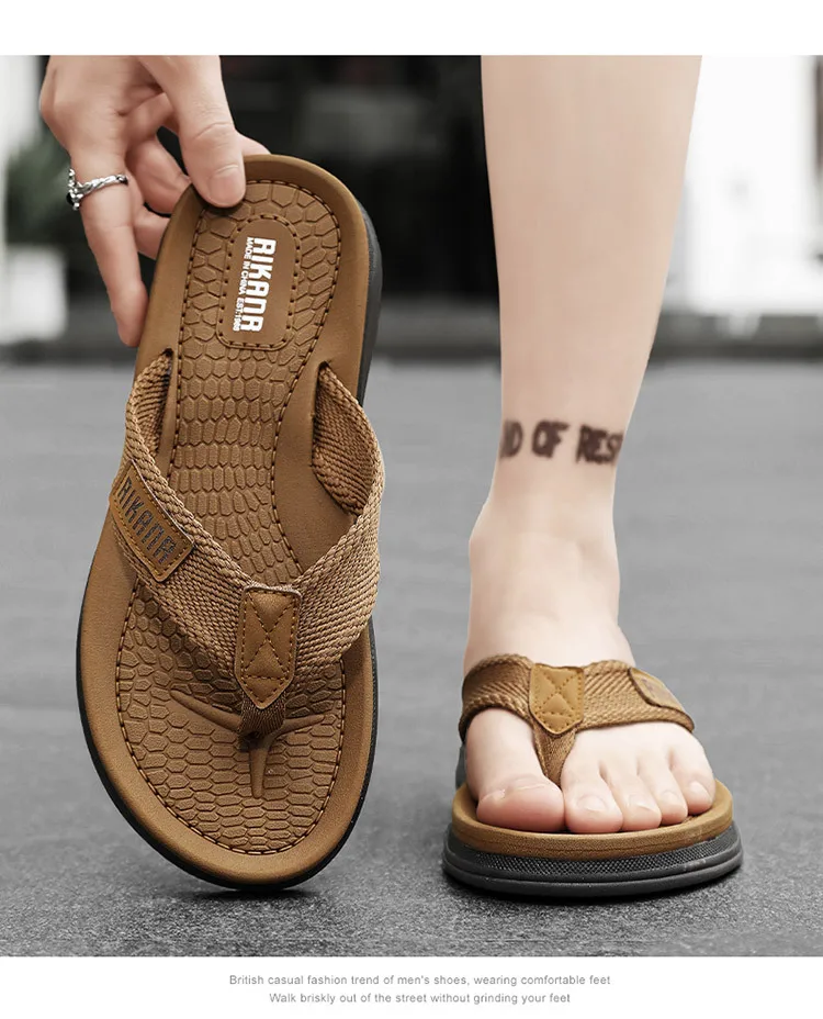 In the summer of 2026, the new flip-flops for men are designed to wear on the outside. They are anti-slip, pinch-toe, soft-soled - 3
