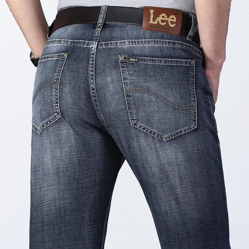 Lee Dex Men Jeans Spring Summer Thin Straight-leg Loose-fit Stretch Business Casual