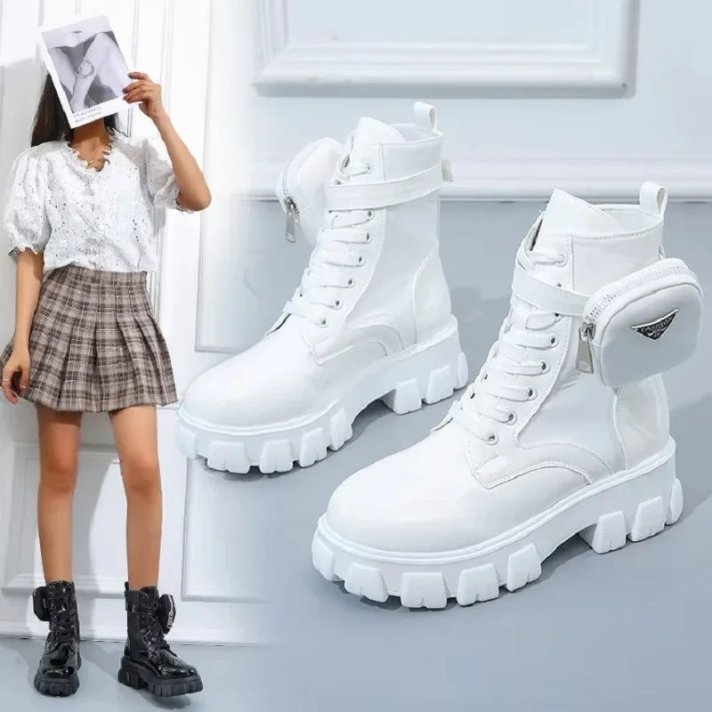 Stylish Plus Size White Punk Women's Ankle Boots Platform biker