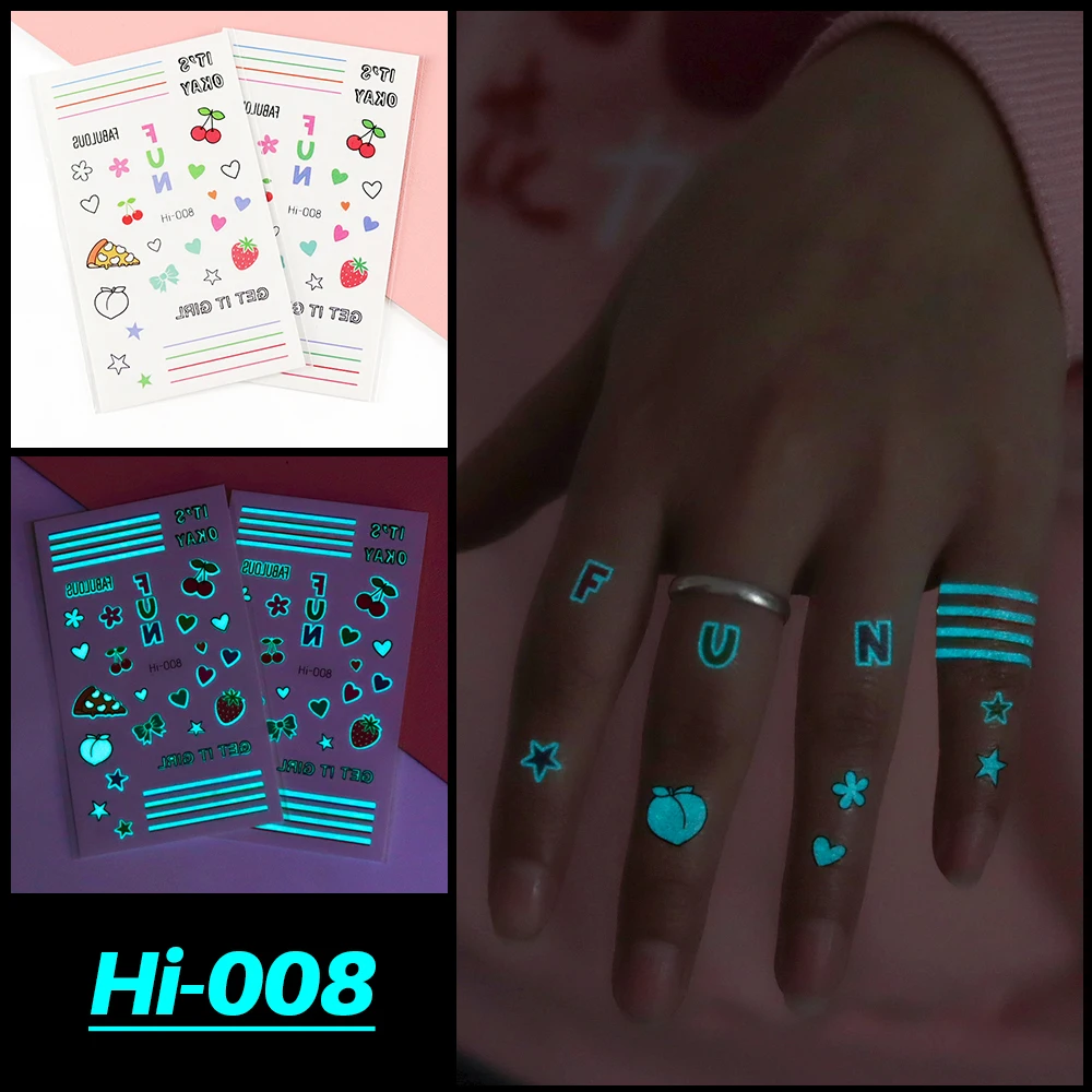 

Синие светящиеся тату-наклейки, Милая Линия сердца, маленький палец, запястье, водонепроницаемые Временные татуировки, светящиеся искусственные татуировки для женщин и детей