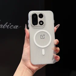 Luxury Frosted Stripe Magnetic Phone Case with Full Bumper Protection for OnePlus 15T (Clear)